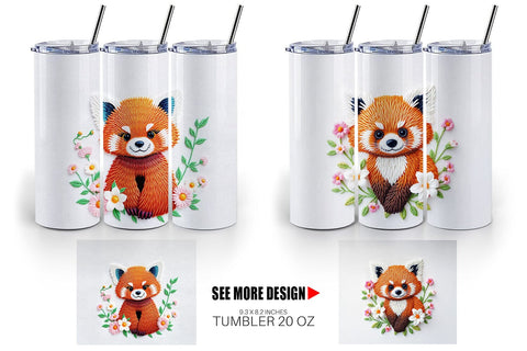 Tumbler Red Panda Embroidery Sublimation artnoy 