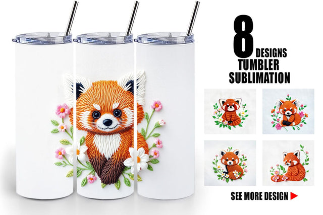 Tumbler Red Panda Embroidery Sublimation artnoy 