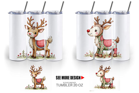 Tumbler Reindeer Patchwork Watercolor Sublimation artnoy 