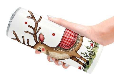 Tumbler Reindeer Patchwork Watercolor Sublimation artnoy 