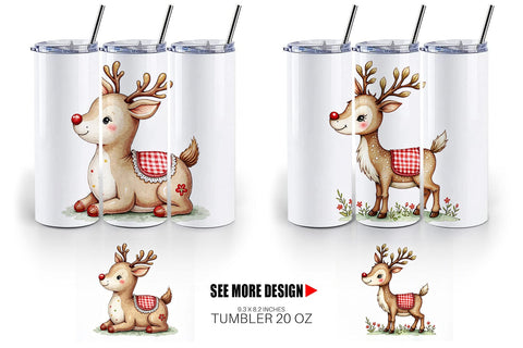 Tumbler Reindeer Patchwork Watercolor Sublimation artnoy 