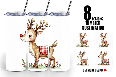 Tumbler Reindeer Patchwork Watercolor Sublimation artnoy 
