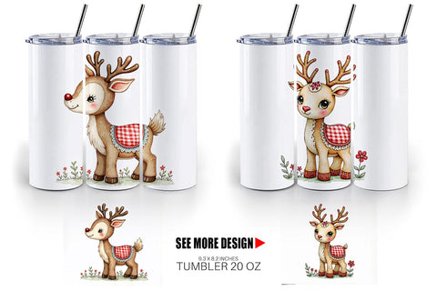 Tumbler Reindeer Patchwork Watercolor Sublimation artnoy 
