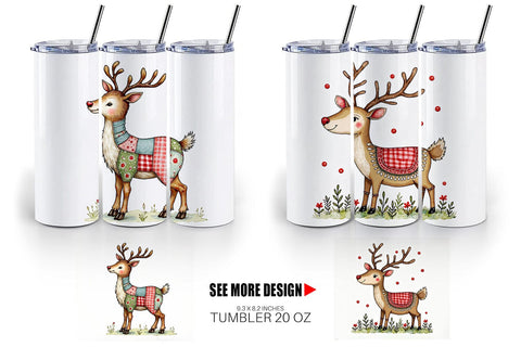 Tumbler Reindeer Patchwork Watercolor Sublimation artnoy 