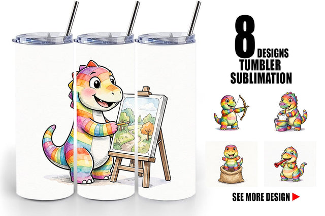 Tumbler Retro Camp Games Dino Ink Line Sublimation artnoy 