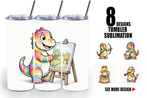 Tumbler Retro Camp Games Dino Ink Line Sublimation artnoy 