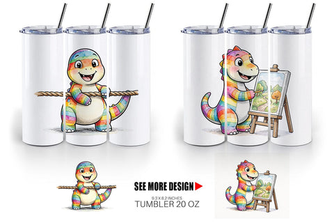 Tumbler Retro Camp Games Dino Ink Line Sublimation artnoy 