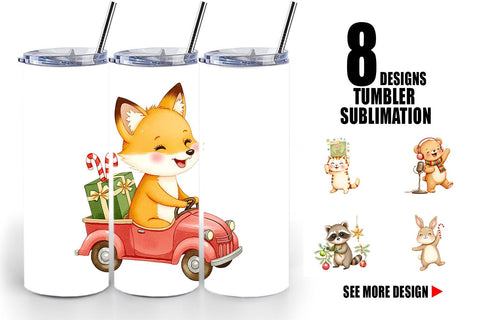 Tumbler Retro Christmas Animals Sublimation artnoy 