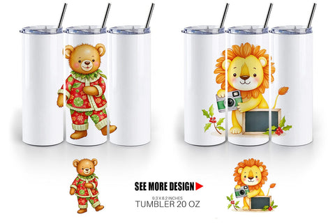 Tumbler Retro Christmas Animals Sublimation artnoy 