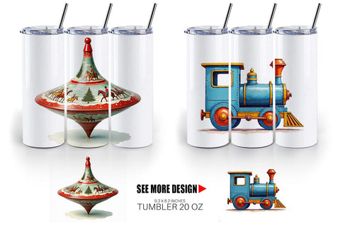 Tumbler Retro Christmas Tin Toy Treasures Watercolor Sublimation artnoy 