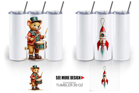 Tumbler Retro Christmas Tin Toy Treasures Watercolor Sublimation artnoy 