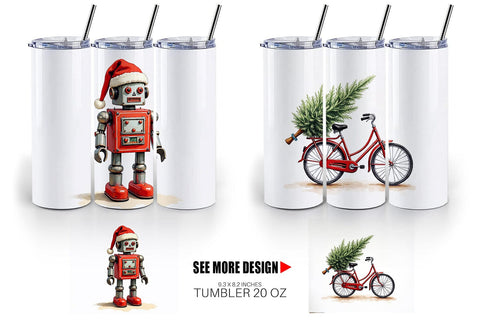 Tumbler Retro Christmas Tin Toy Treasures Watercolor Sublimation artnoy 