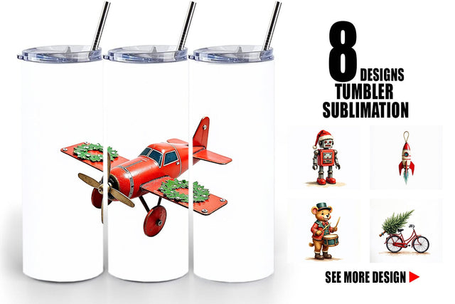 Tumbler Retro Christmas Tin Toy Treasures Watercolor Sublimation artnoy 