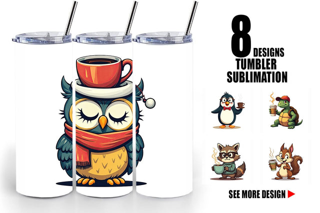 Tumbler Retro Coffee Critters Sublimation artnoy 