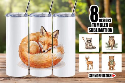 Tumbler Retro Forest Friend Watercolor Sublimation artnoy 