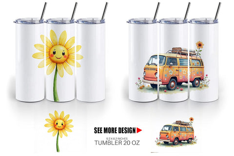 Tumbler Retro Groovy Florals Sublimation artnoy 
