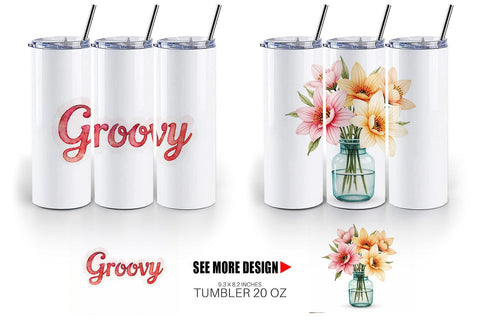 Tumbler Retro Groovy Florals Sublimation artnoy 