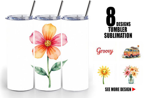 Tumbler Retro Groovy Florals Sublimation artnoy 