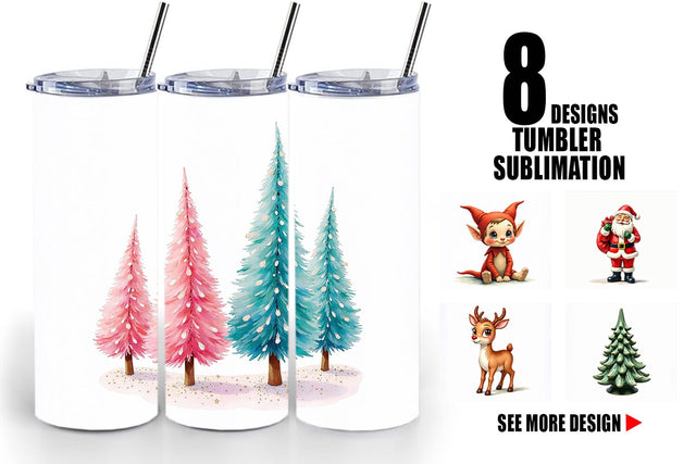Tumbler Retro Kitsch Christmas Watercolor Sublimation artnoy 