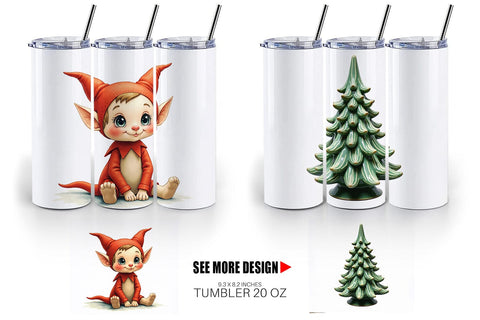 Tumbler Retro Kitsch Christmas Watercolor Sublimation artnoy 