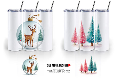 Tumbler Retro Kitsch Christmas Watercolor Sublimation artnoy 