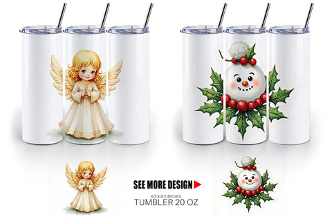Tumbler Retro Kitsch Christmas Watercolor Sublimation artnoy 