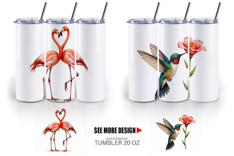 Tumbler Retro Lovebirds & Swans Valentine Watercolor Sublimation artnoy 