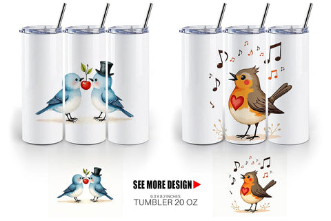 Tumbler Retro Lovebirds & Swans Valentine Watercolor Sublimation artnoy 