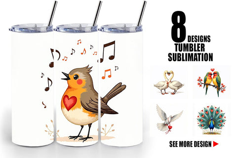 Tumbler Retro Lovebirds & Swans Valentine Watercolor Sublimation artnoy 