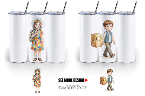 Tumbler Retro Space Kid School Watercolor Sublimation artnoy 