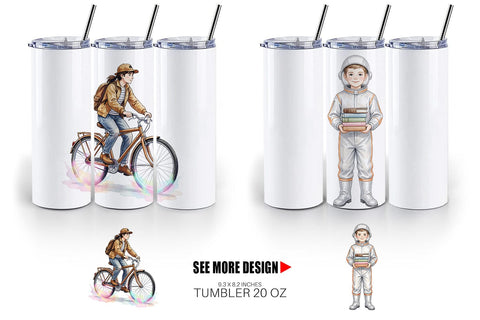 Tumbler Retro Space Kid School Watercolor Sublimation artnoy 