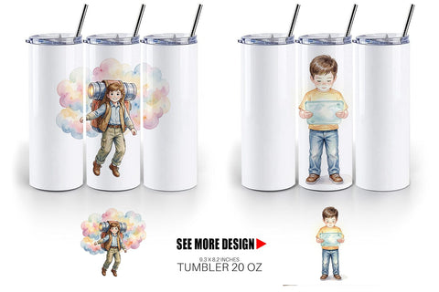 Tumbler Retro Space Kid School Watercolor Sublimation artnoy 