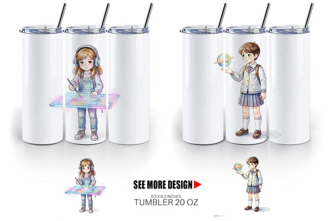 Tumbler Retro Space Kid School Watercolor Sublimation artnoy 