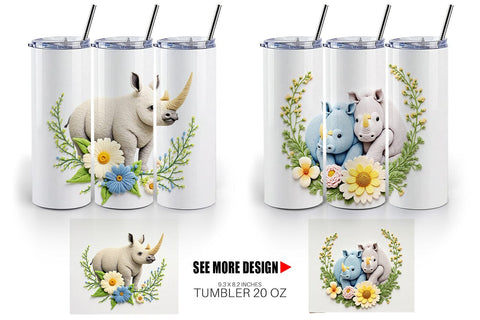 Tumbler Rhino Embroidery Sublimation artnoy 