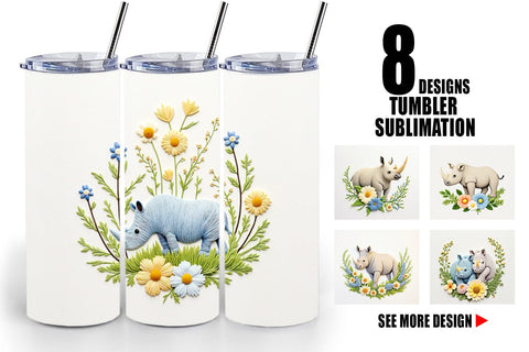 Tumbler Rhino Embroidery Sublimation artnoy 
