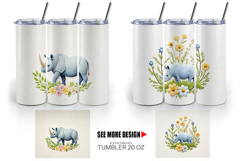 Tumbler Rhino Embroidery Sublimation artnoy 