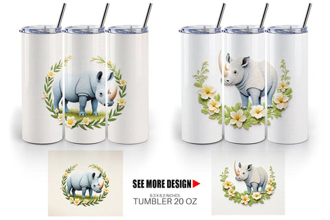 Tumbler Rhino Embroidery Sublimation artnoy 