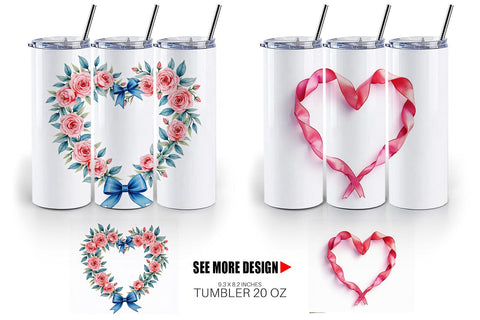 Tumbler Ribbon Heart Wreaths Sublimation artnoy 