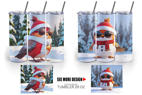 Tumbler Robin Bird Christmas Sublimation artnoy 