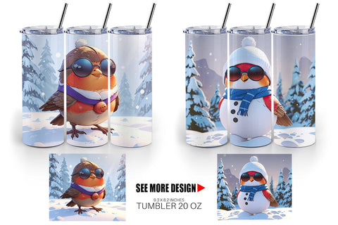 Tumbler Robin Bird Christmas Sublimation artnoy 