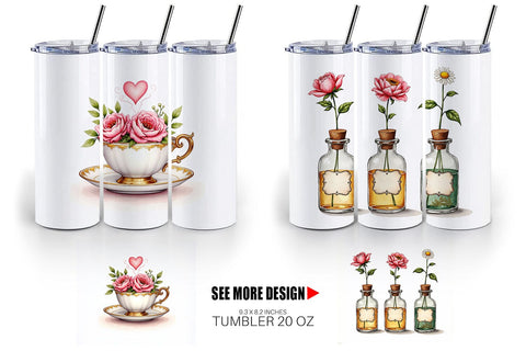 Tumbler Romantic Blooms Vintage Floral Valentine Sublimation artnoy 