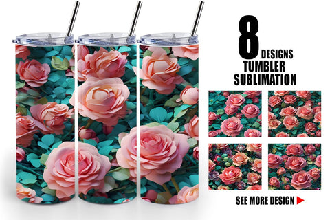 Tumbler Rose Flower Pattern Sublimation artnoy 