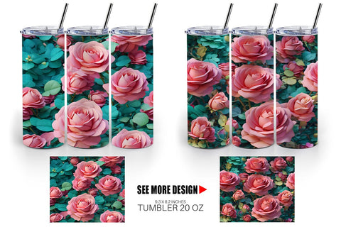 Tumbler Rose Flower Pattern Sublimation artnoy 