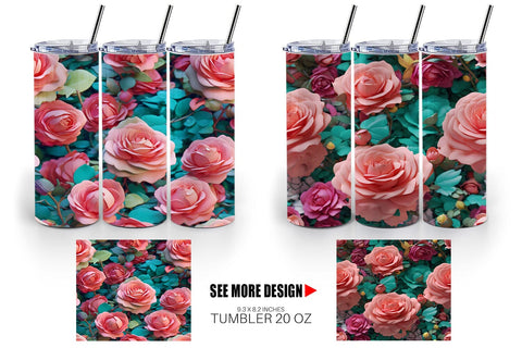 Tumbler Rose Flower Pattern Sublimation artnoy 