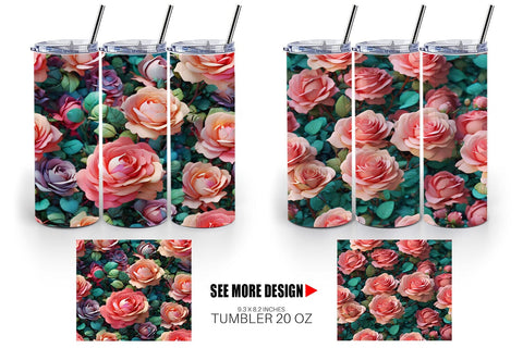 Tumbler Rose Flower Pattern Sublimation artnoy 