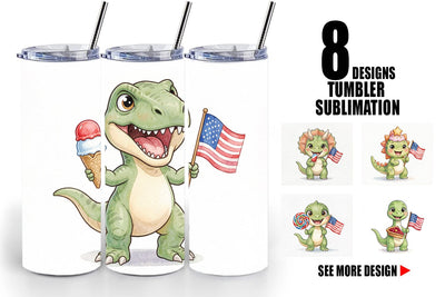 Tumbler Round Summer Treats Dino Watercolor Sublimation artnoy 