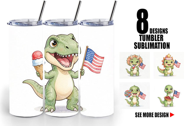 Tumbler Round Summer Treats Dino Watercolor Sublimation artnoy 