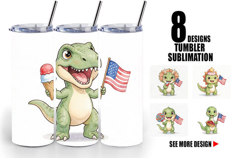 Tumbler Round Summer Treats Dino Watercolor Sublimation artnoy 