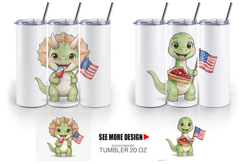 Tumbler Round Summer Treats Dino Watercolor Sublimation artnoy 