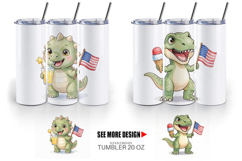 Tumbler Round Summer Treats Dino Watercolor Sublimation artnoy 